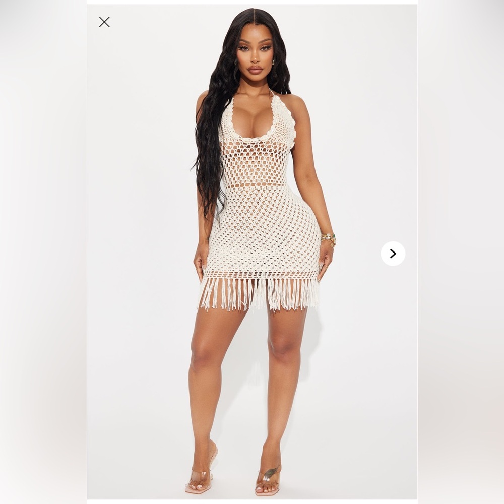 Shell of a Good Time Crochet Mini Dress - Cream